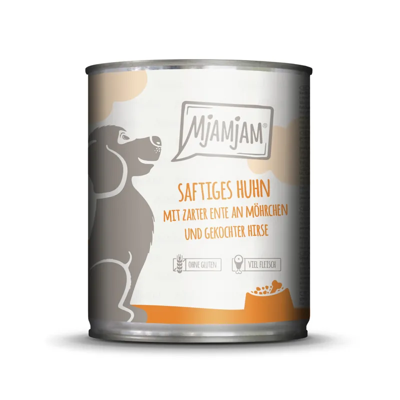 Sichere Zahlung MJAMJAM Leckere Mahlzeit saftiges Huhn mit zarter Ente an Möhrchen & gekochter Hirse 800 g